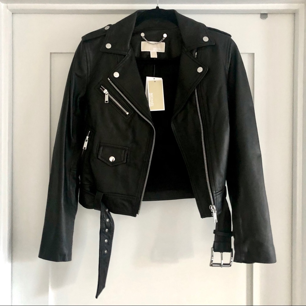 New MK black leather jacket